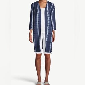 Chico’s Indigo Tie-Dye Kimono Jacket Open Front Midi Length Linen EUC 2P